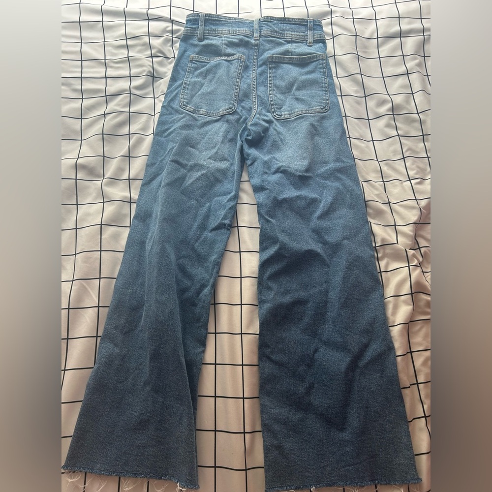 Zara, Blue Denim Wide-Leg Jeans.
